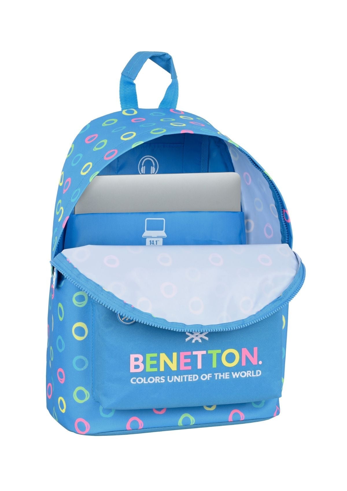 Benetton Patterned Rucksack Sky Blue open