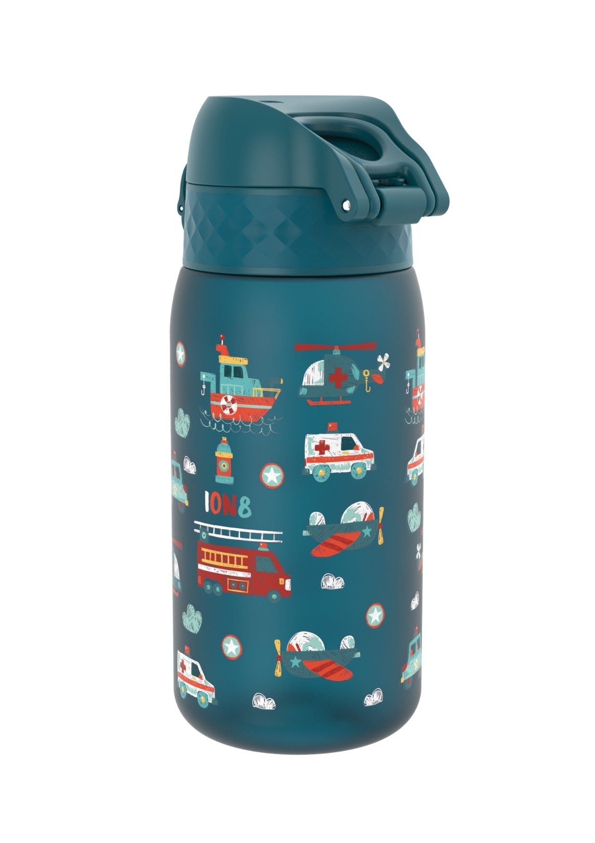 ION8 Recyclon Rescue Vehicles Teal Water Bottle Leak Proof 350ml (12oz) BPA Free