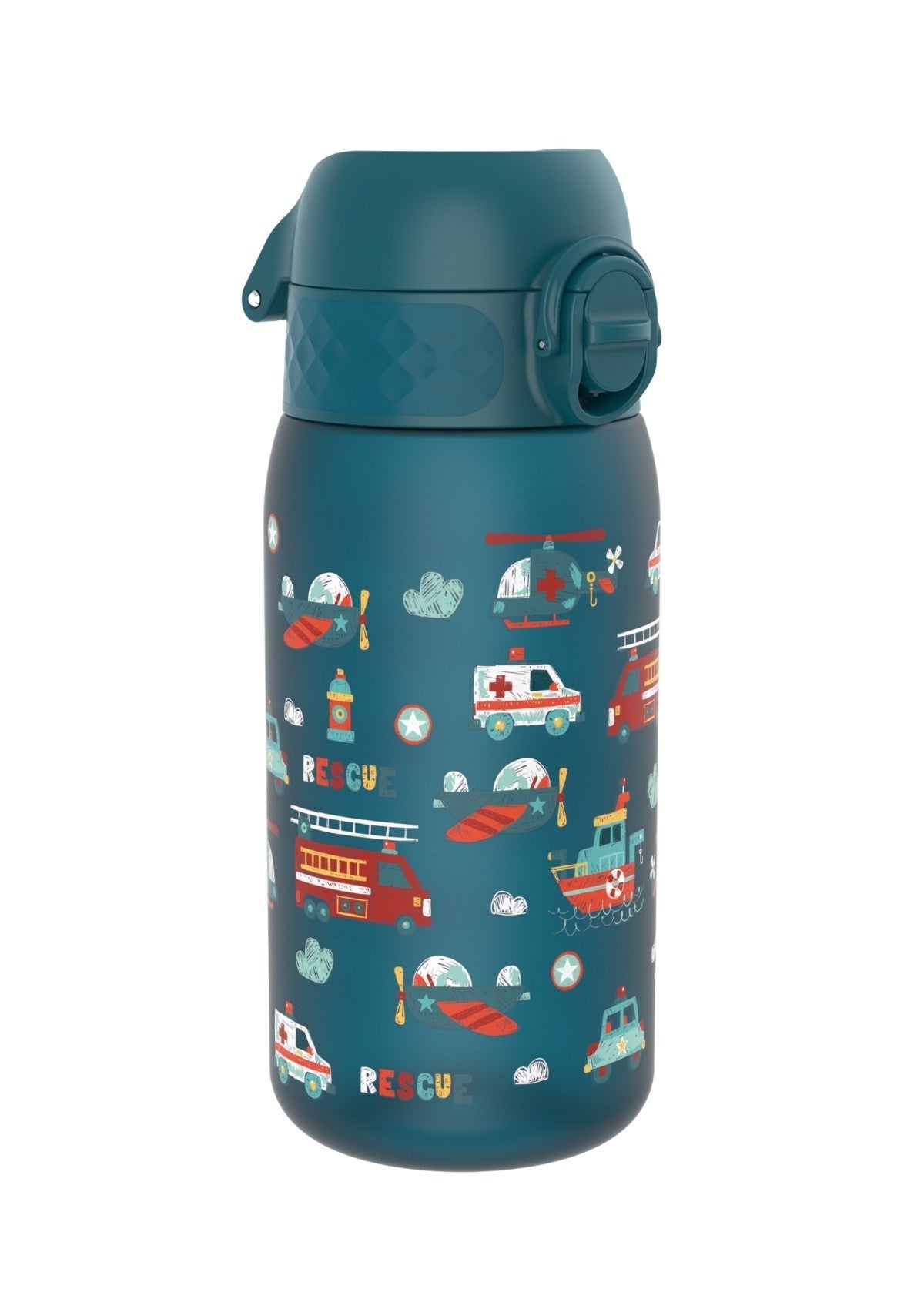 ION8 Recyclon Rescue Vehicles Teal Water Bottle Leak Proof 350ml (12oz) BPA Free