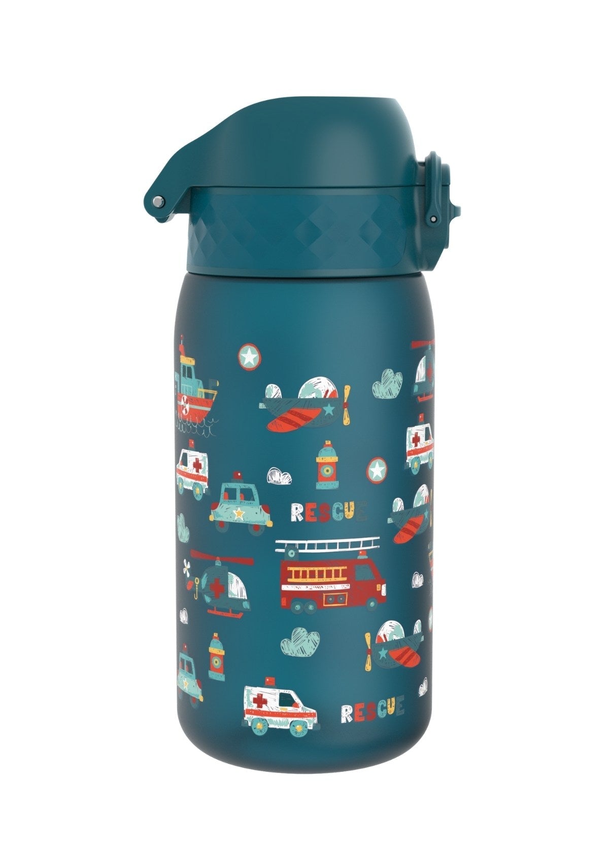 ION8 Recyclon Rescue Vehicles Teal Water Bottle Leak Proof 350ml (12oz) BPA Free