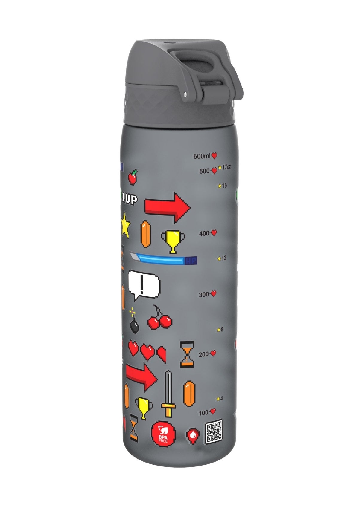 ION8 Recyclon Grey Gamer Water Bottle Leak Proof 500ml (18oz) BPA Free