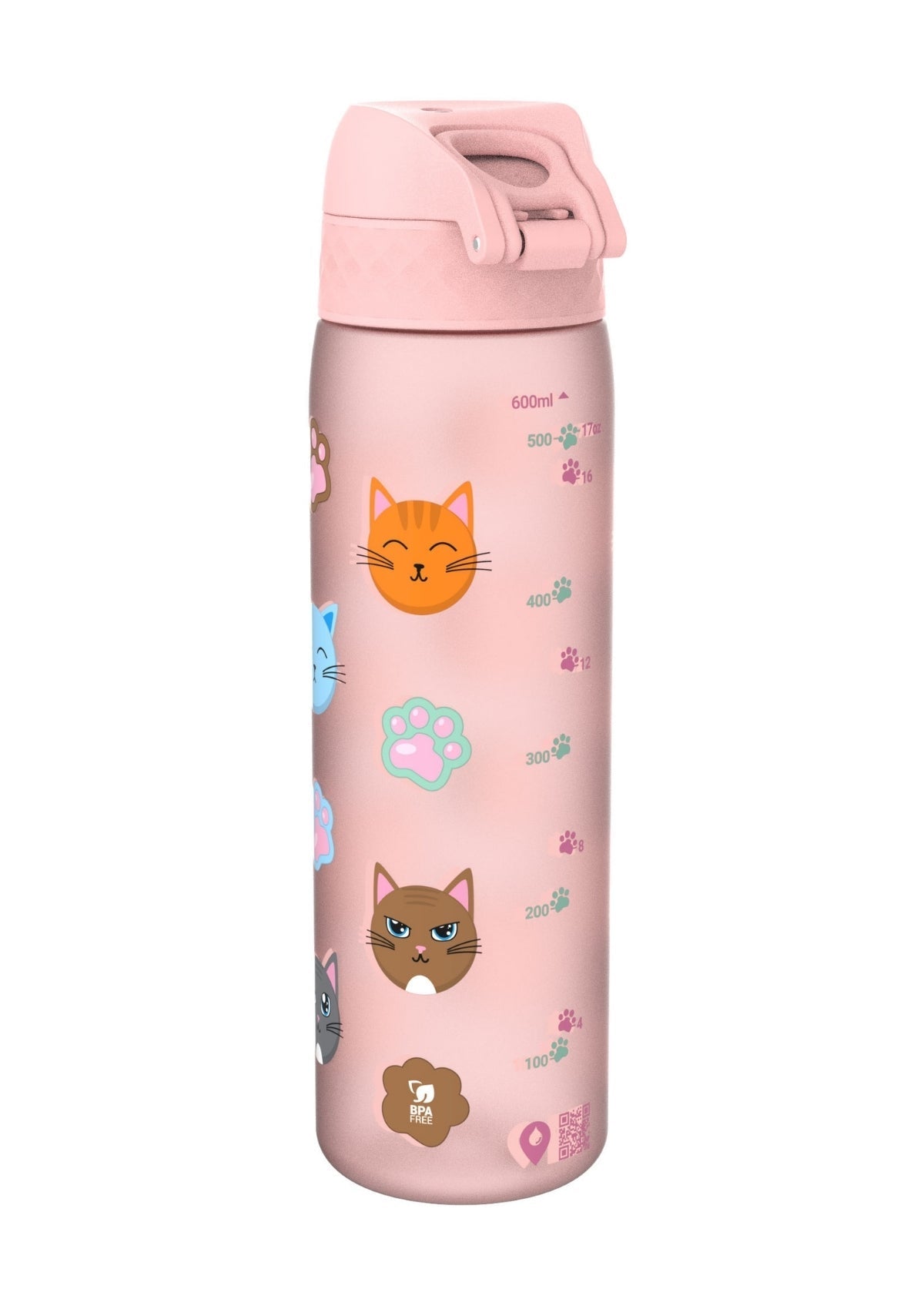 ION8 Recyclon Rose Quartz Cats Water Bottle Leak Proof 500ml (18oz) BPA Free