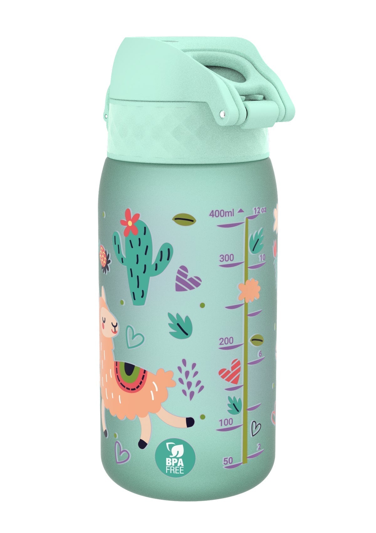 ION8 Recyclon Green Llamas Water Bottle Leak Proof 350ml (12oz) BPA Free